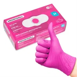 Engangshandsker af nitri, størrelse M, magenta, 100 stk, MEDISTERILL